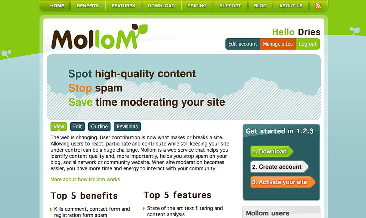 Редизайн сайта mollom.com