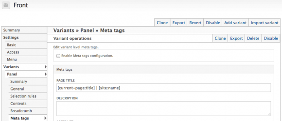 Drupal – Meta tags: Panels